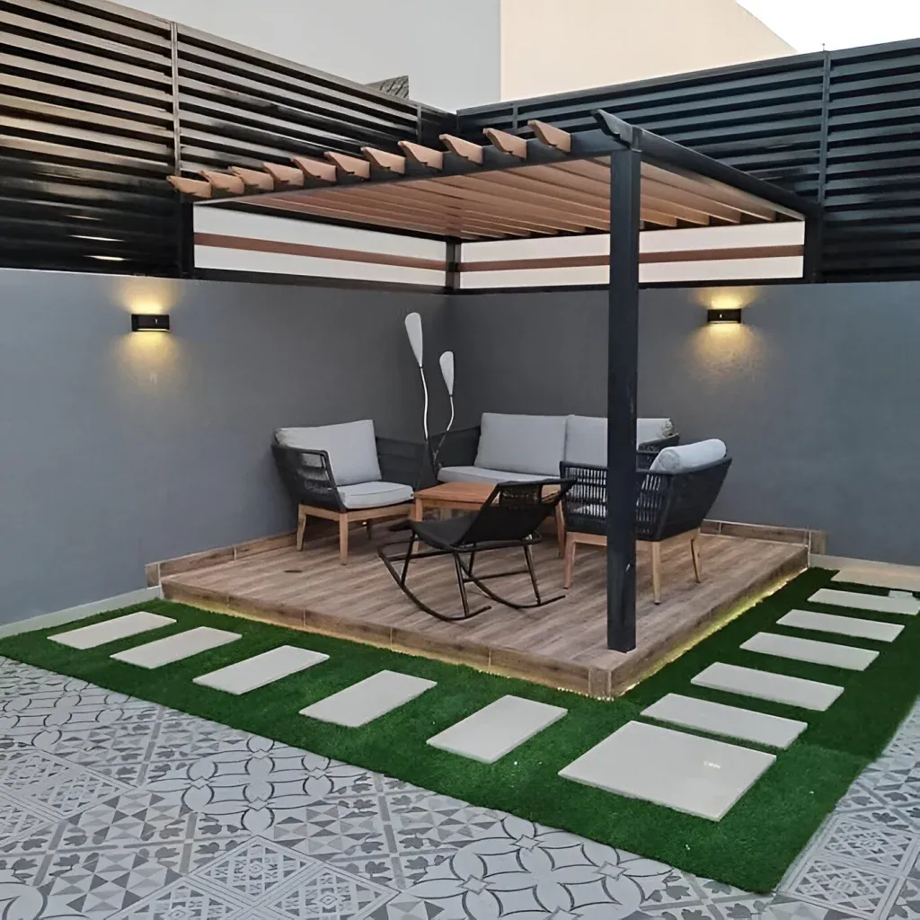 تصميم جلسات حدائق منزلية خشبية بالرياض 0532228615 مظلات وسواتر القاسم الحديثة