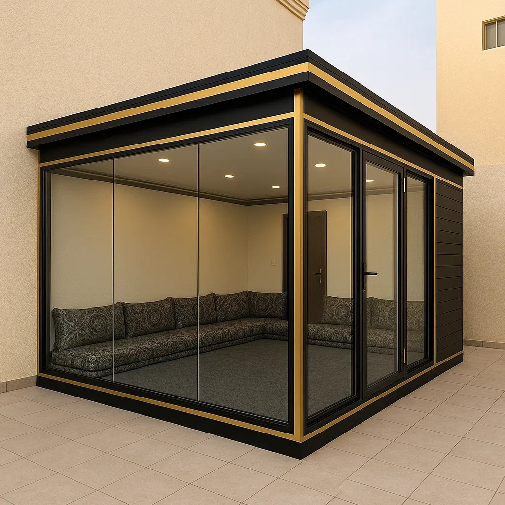 مجالس زجاجية صغيرة الرياض 0532228615 - مظلات وسواتر القاسم الحديثة - مجالس خارجية للمساحات الصغيرة